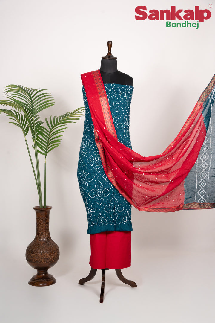 Morpeach Bandhej 3 Piece Cotton Satin Dress Material