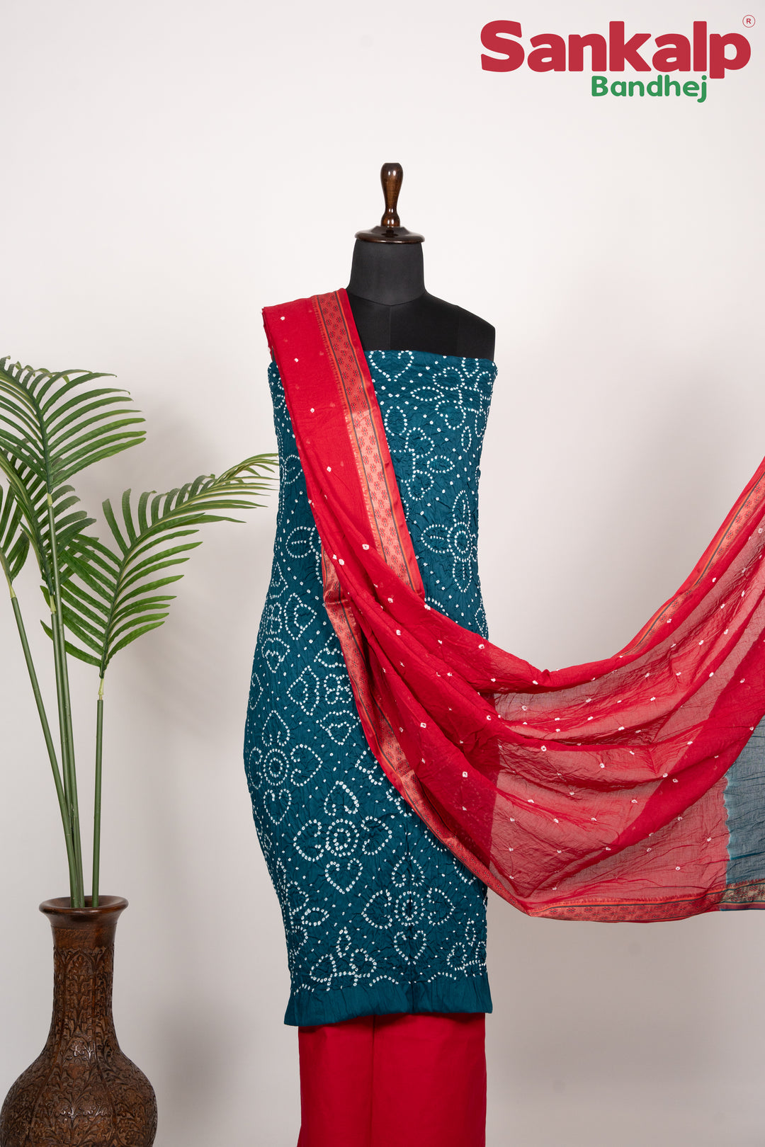 Morpeach Bandhej 3 Piece Cotton Satin Dress Material
