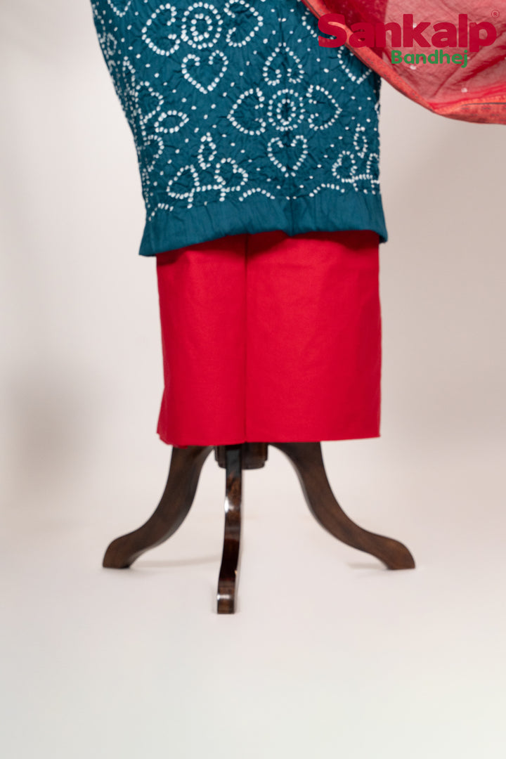 Morpeach Bandhej 3 Piece Cotton Satin Dress Material