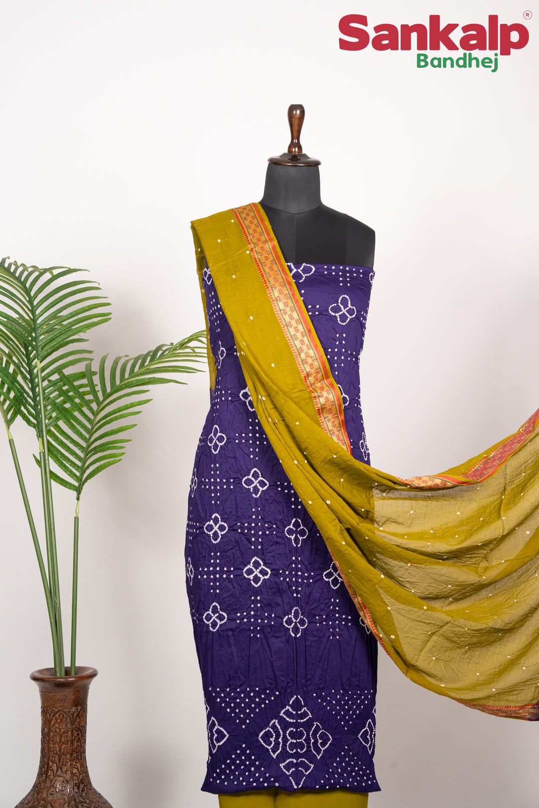 Cotton Purple Dress Material with Dark Yellow Duptta