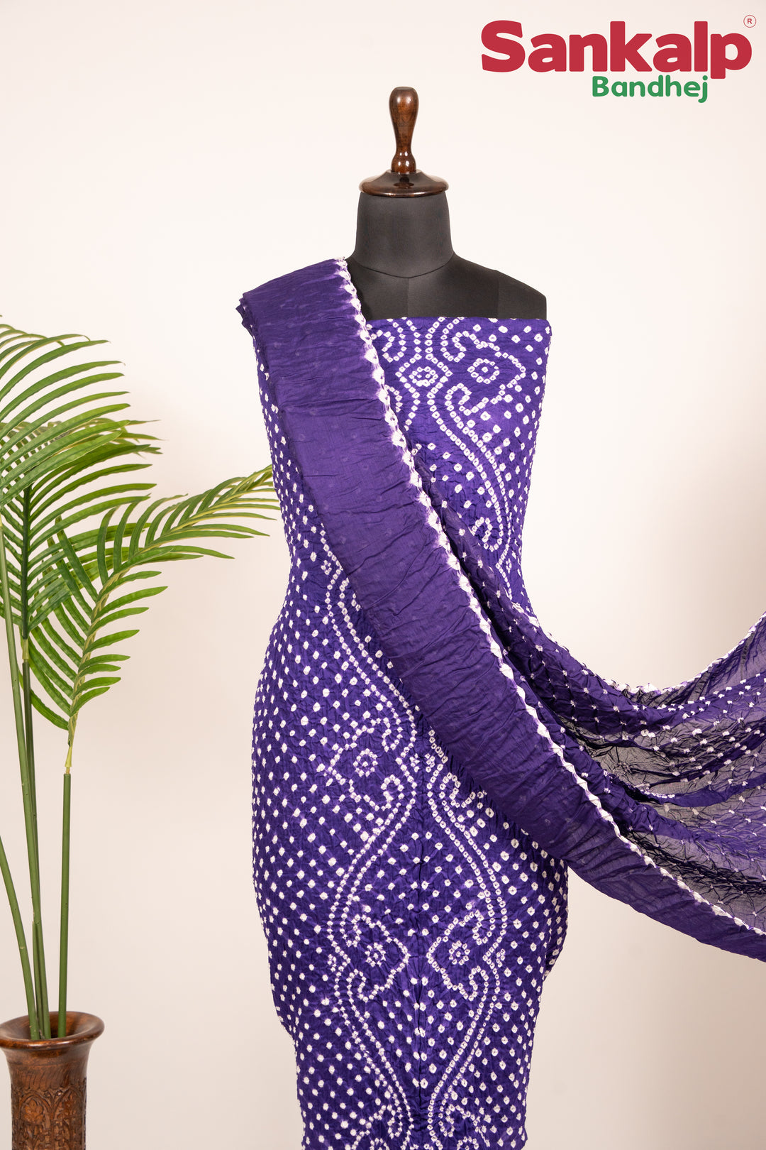 Purple Bandhani Cotton Satin Dress Material