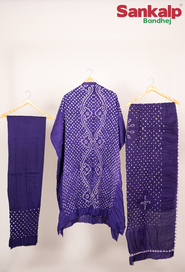 Purple Bandhani Cotton Satin Dress Material