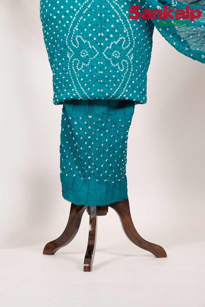 Sky Blue Bandhej Cotton Satin 3 Piece Suit Material
