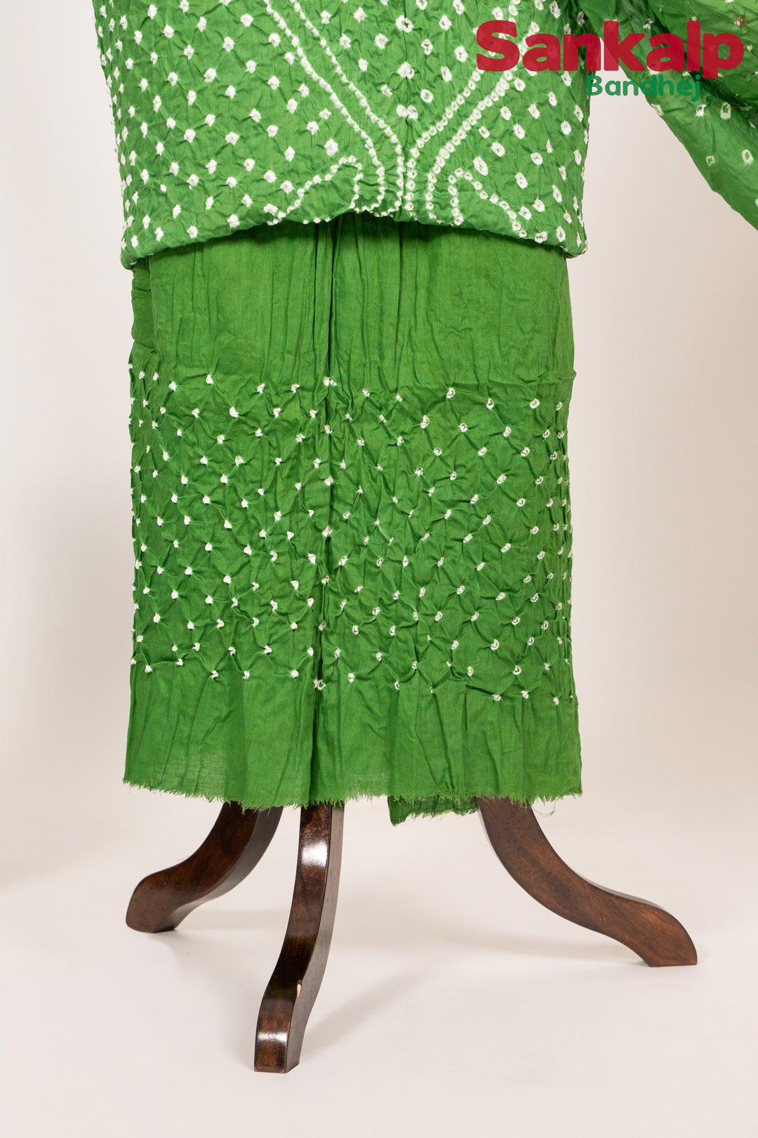 Light Green Bandhani Cotton Satin Dress Material
