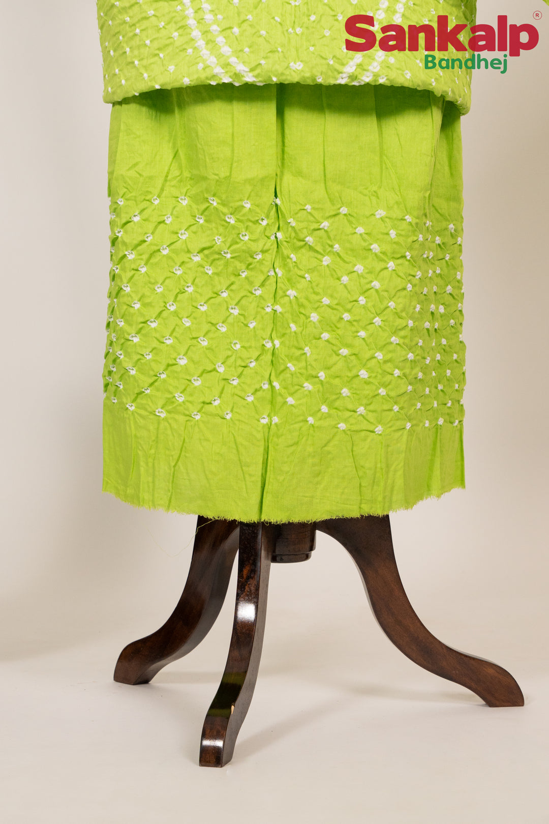 Neon Green Bandhani Cotton Satin 3-Piece Suit Material