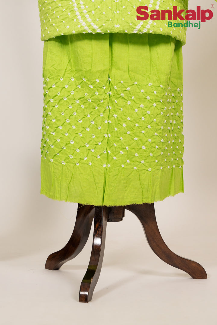 Neon Green Bandhani Cotton Satin 3-Piece Suit Material