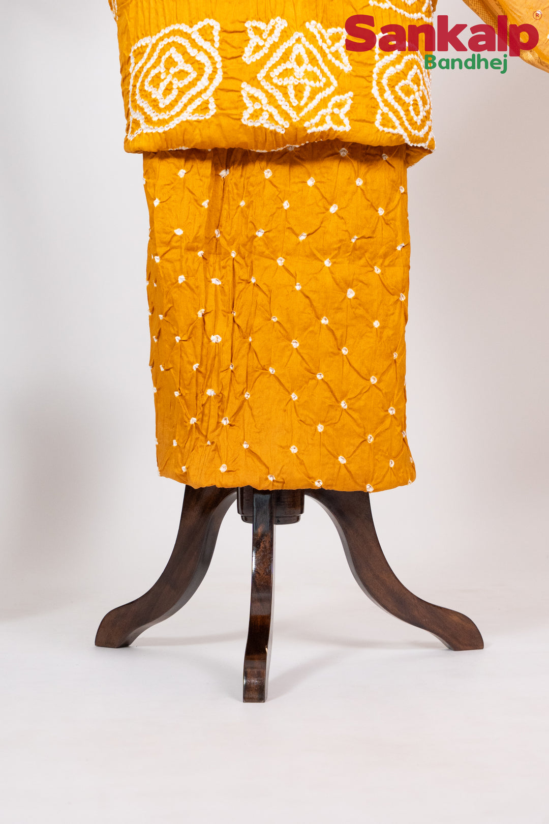 Yellow Bandhani Cotton Satin 3 Piece Suit Material
