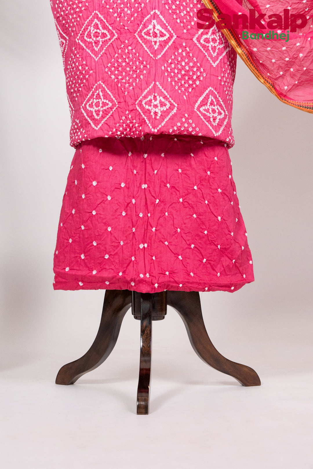 Pink Bandhej Cotton Satin Suit Material