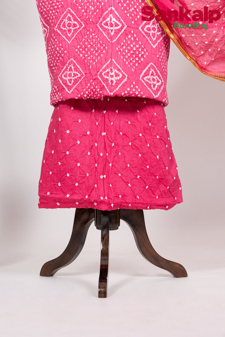 Pink Bandhej Cotton Satin Suit Material