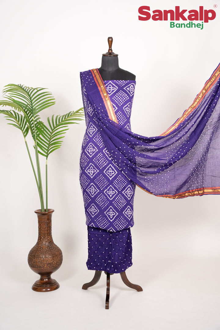 Purple Bandhej Cotton Satin Suit Material