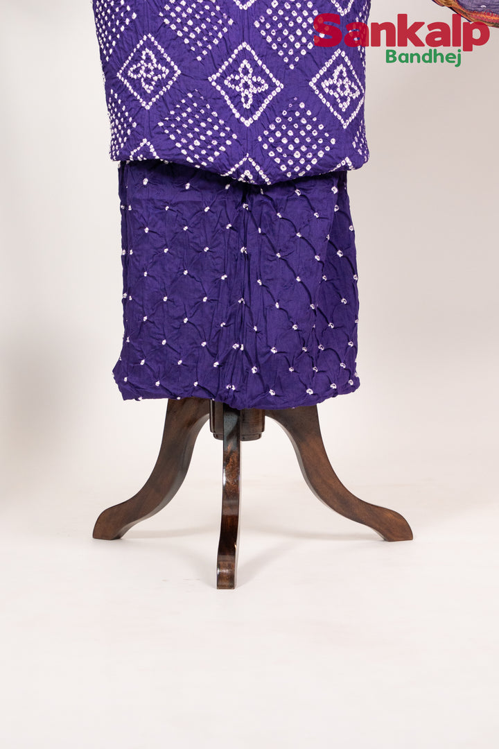 Purple Bandhej Cotton Satin Suit Material