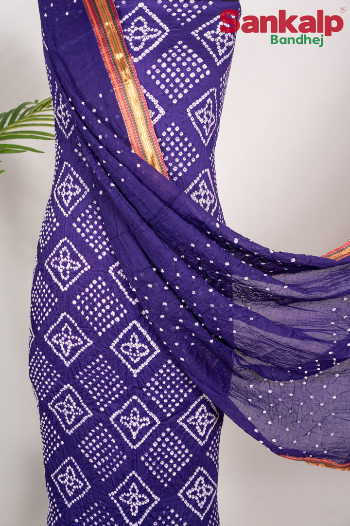 Purple Bandhej Cotton Satin Suit Material