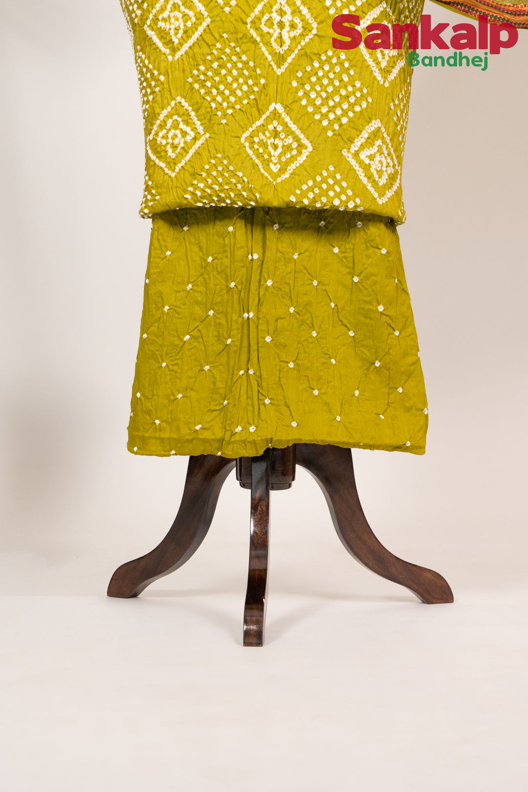 Mustard Green Bandhej 3-Piece Dress Material