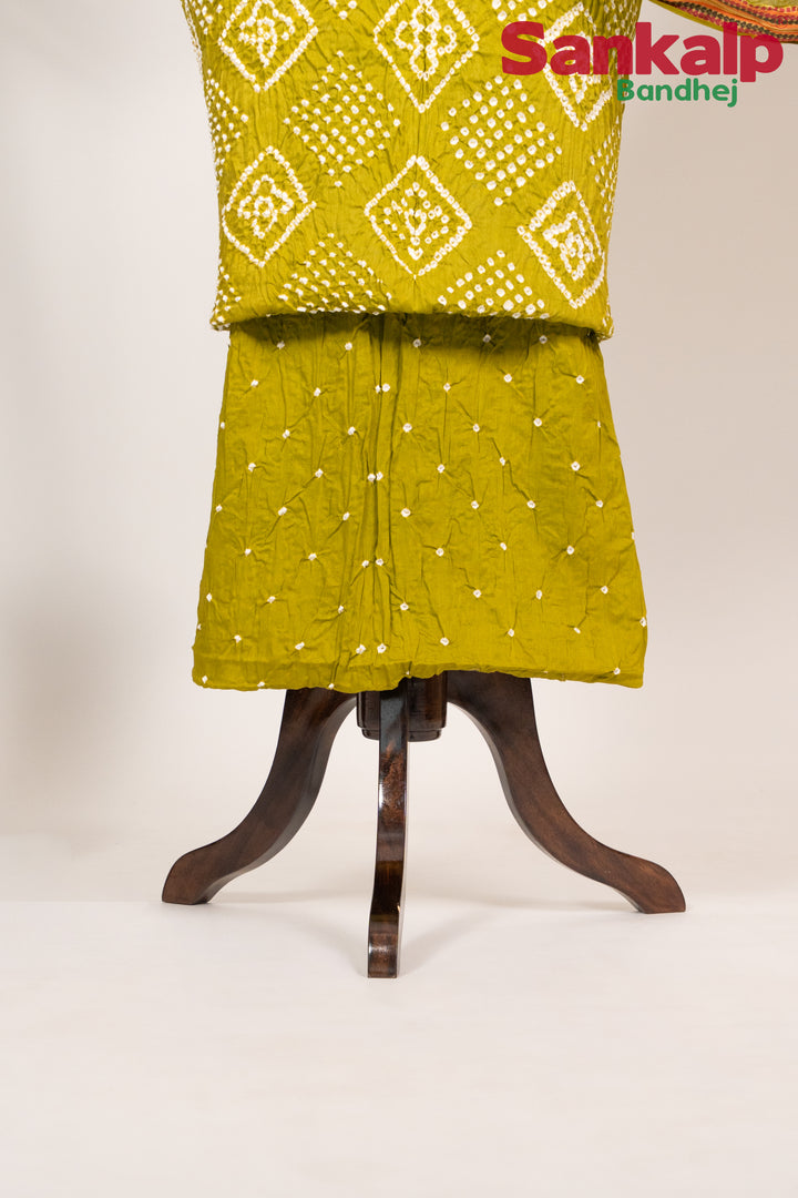 Mustard Green Bandhej 3-Piece Dress Material