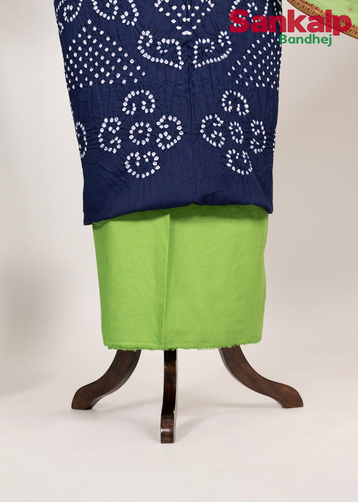 Royal Blue Cotton Satin Dress Material With Parrot Green Dupatta