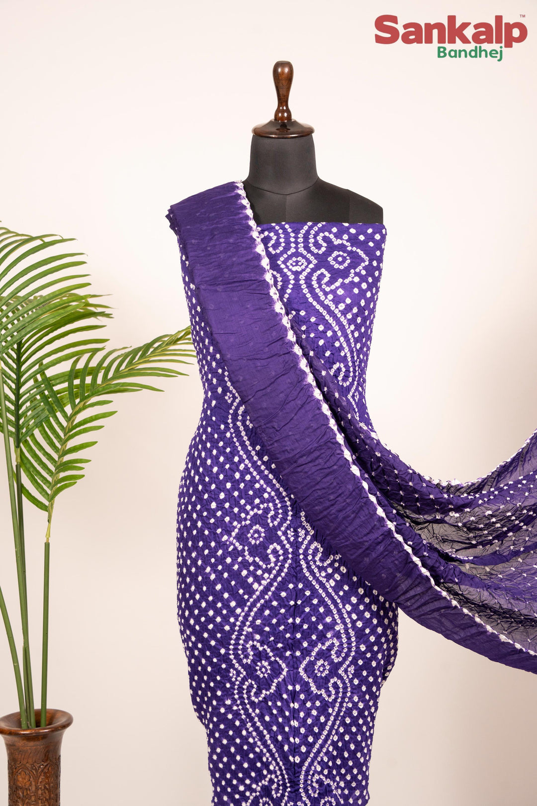 Purple Bandhani Cotton Satin Dress Material