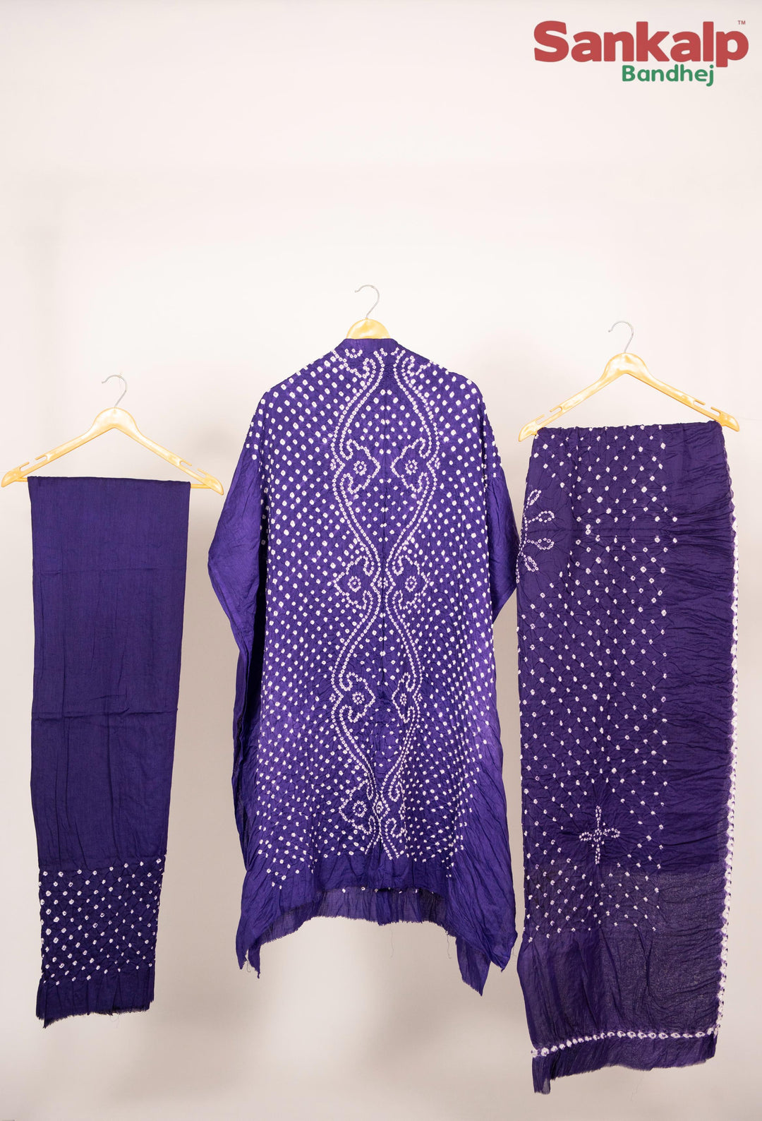 Purple Bandhani Cotton Satin Dress Material