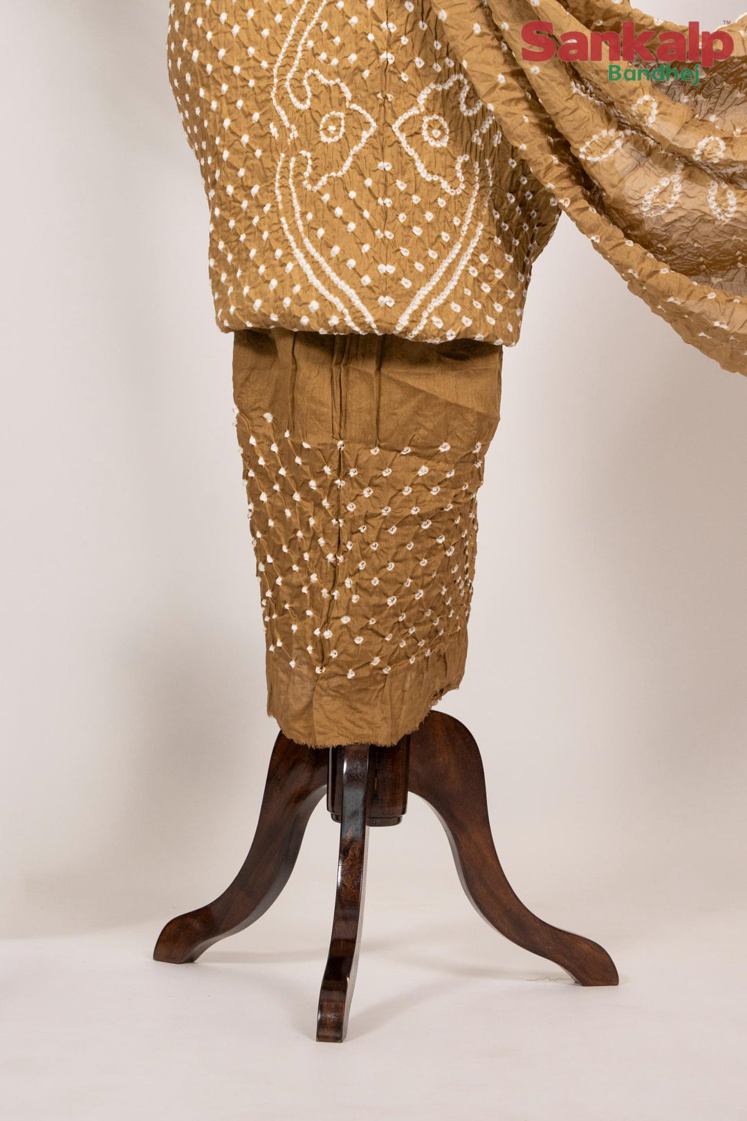 Mustard Brown Cotton Satin Bandhej Dress Material