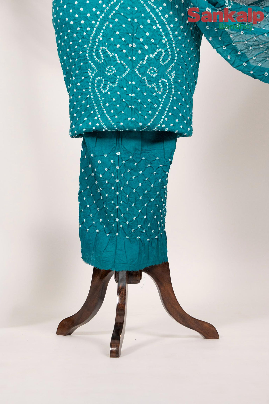 Sky Blue Bandhej Cotton Satin 3 Piece Suit Material