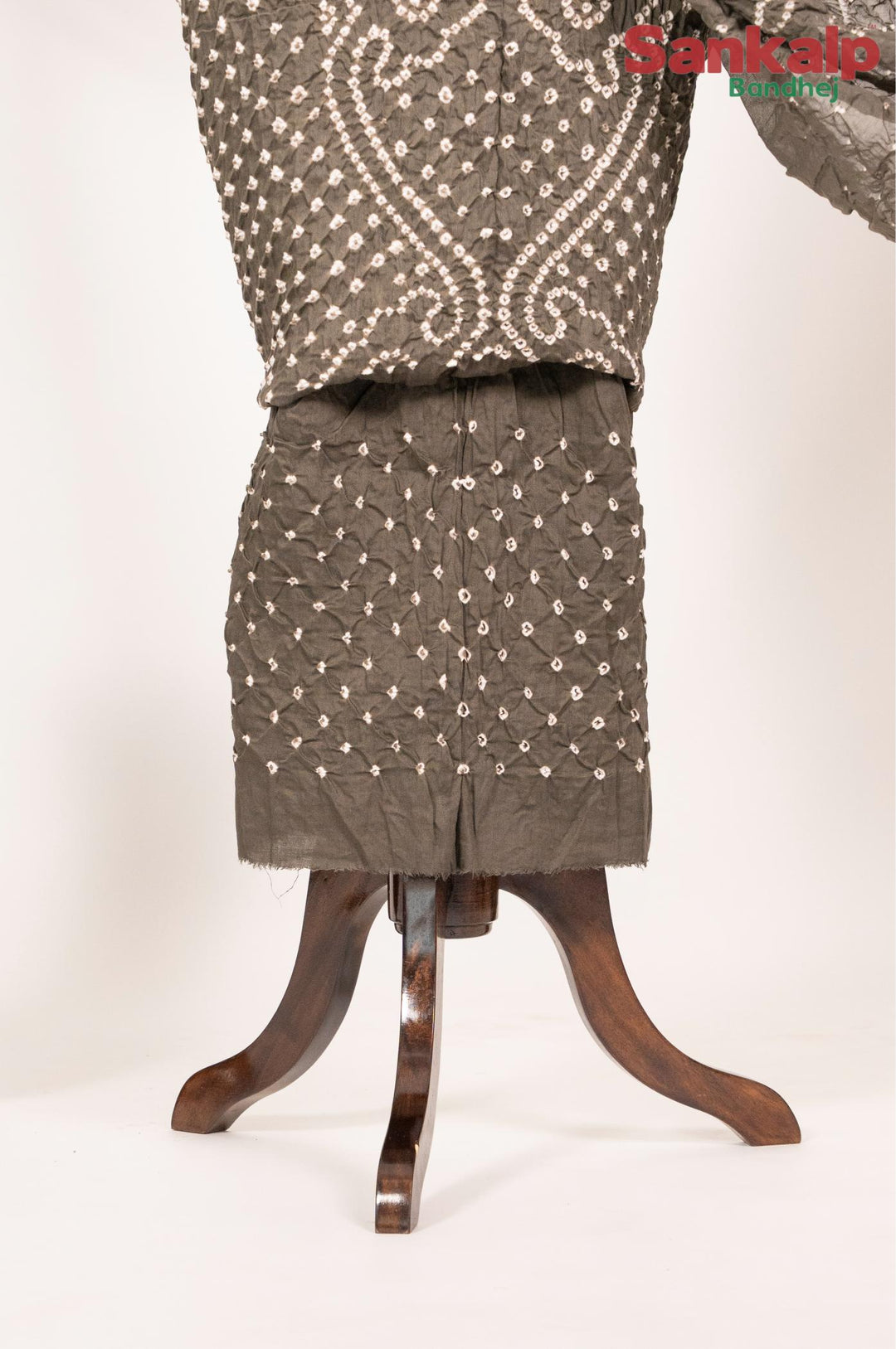 Grey Cotton Satin Bandhej Dress Material