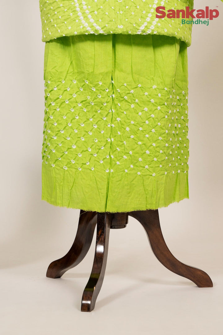 Neon Green Bandhani Cotton Satin 3-Piece Suit Material