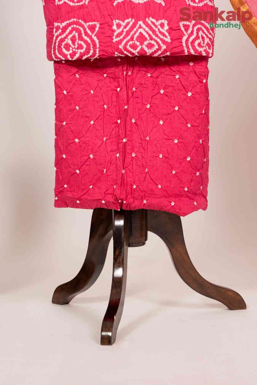 Rani Pink Bandhani Cotton Satin Suit Material
