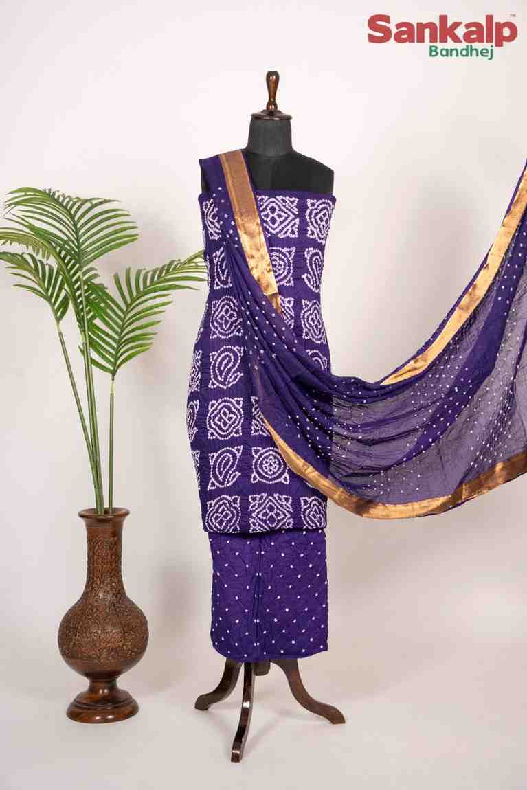 white christmas dresses Purple Bandhani Cotton Satin 3 Piece Suit Material – SankalpBandhejstore