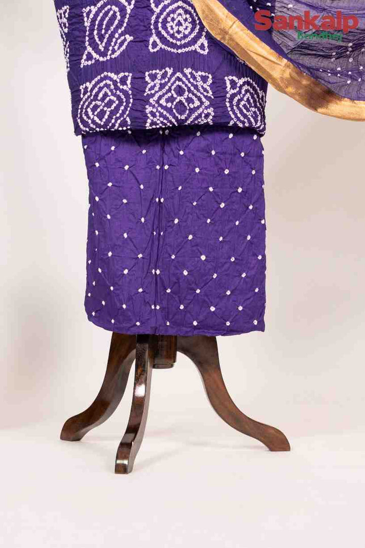 Purple Bandhani Cotton Satin 3 Piece Suit Material