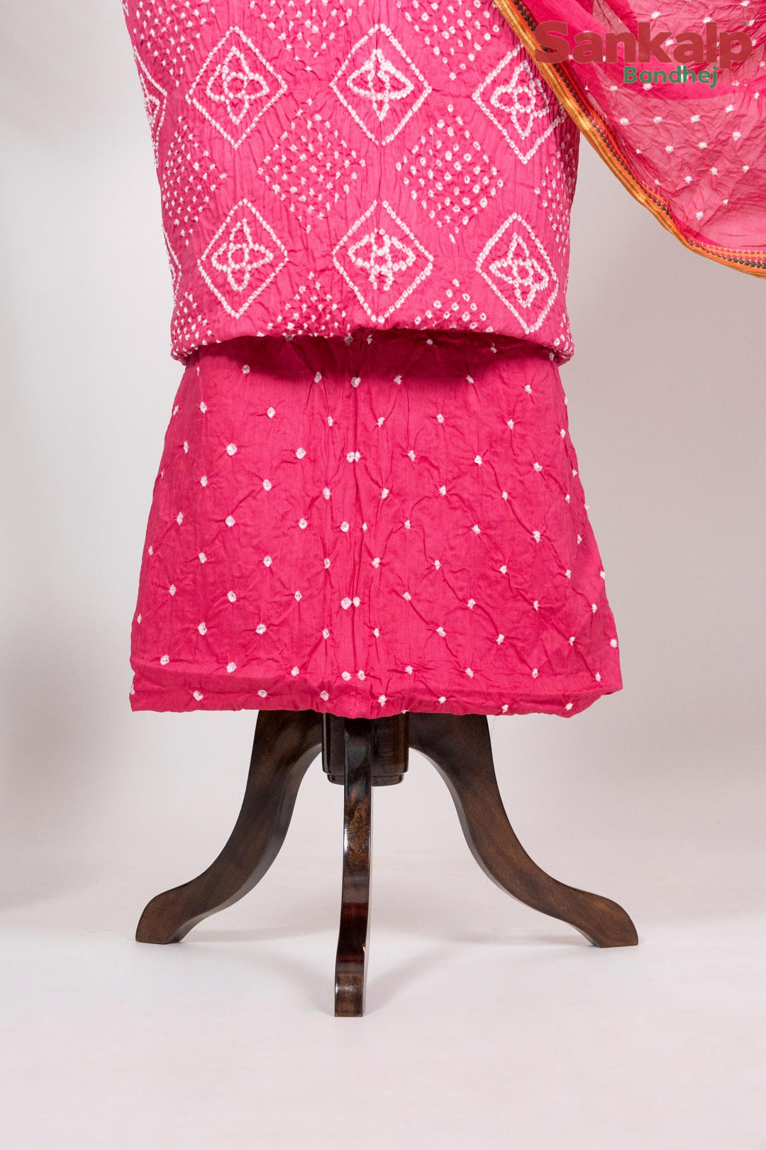 Pink Bandhej Cotton Satin Suit Material