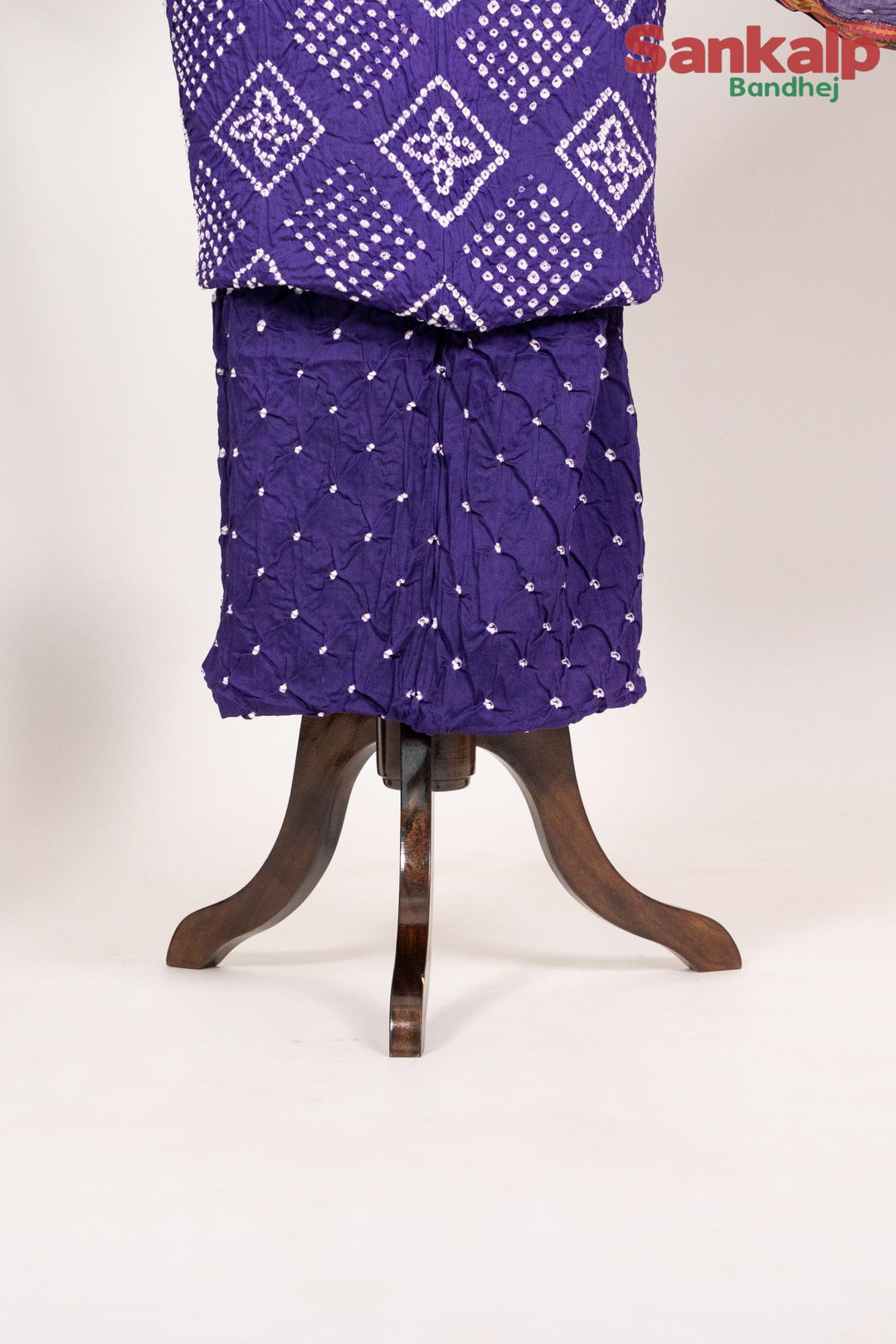 Purple Bandhej Cotton Satin Suit Material