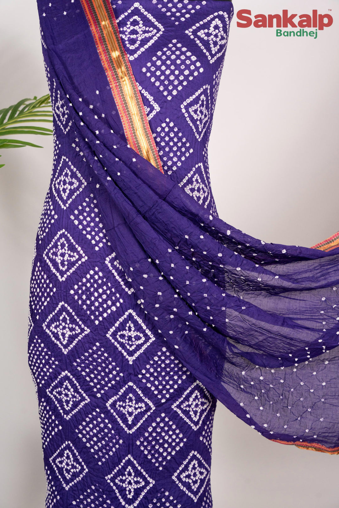 Purple Bandhej Cotton Satin Suit Material