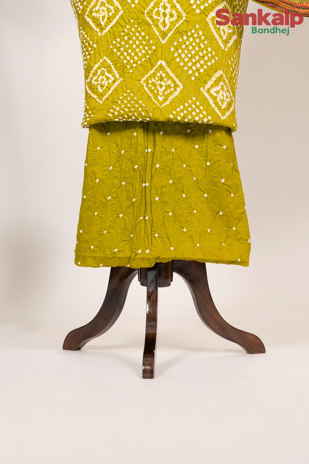Mustard Green Bandhej 3-Piece Dress Material