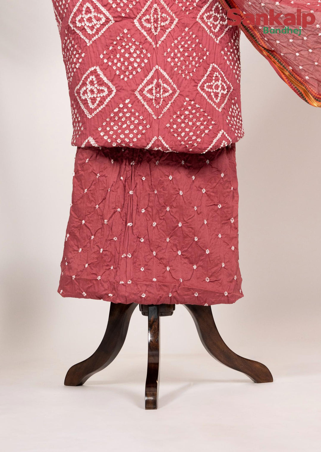 Rust Red Cotton Satin Bandhani Dress Material