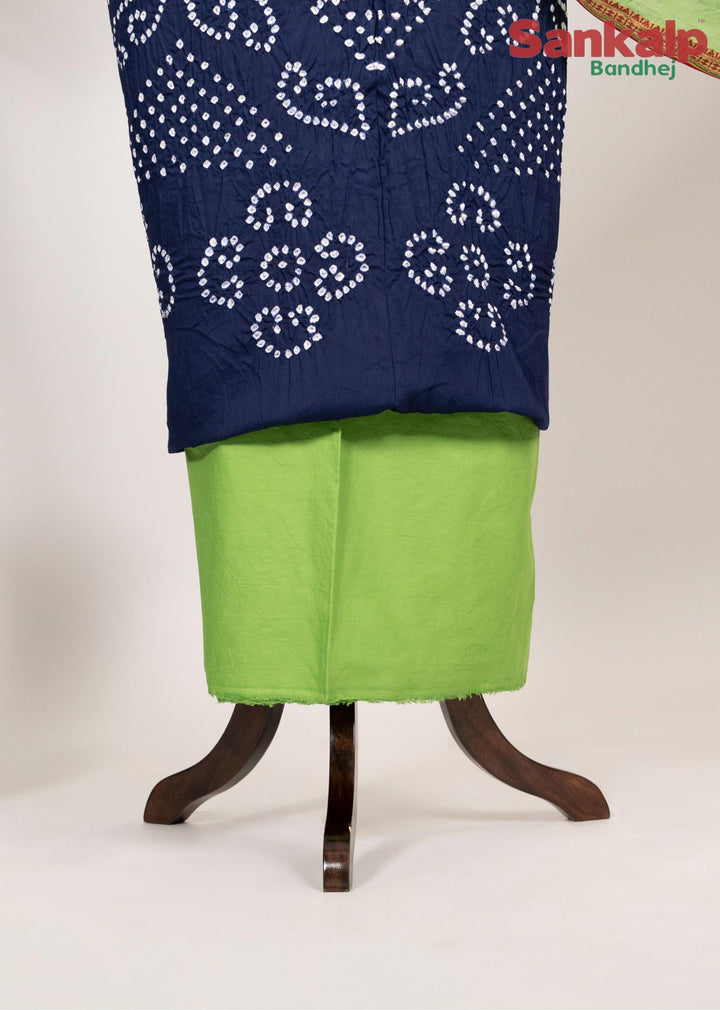 Royal Blue Cotton Satin Dress Material With Parrot Green Dupatta