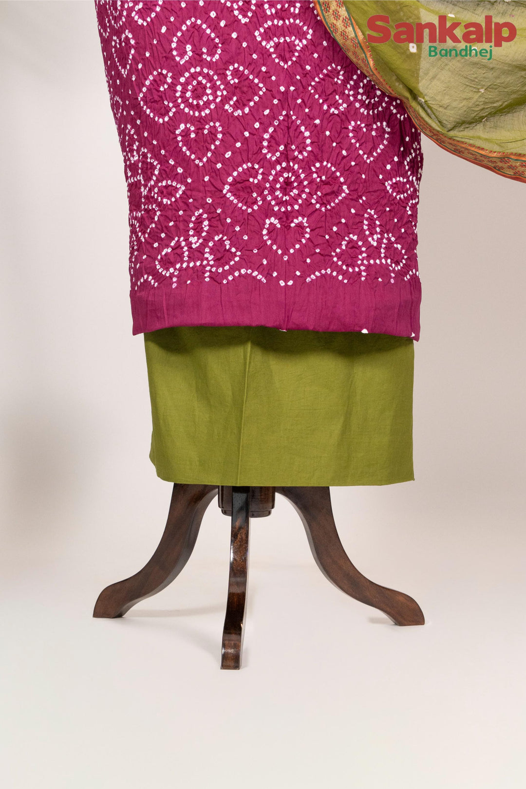 Magenta Bandhej 3 Piece Cotton Satin Dress Material