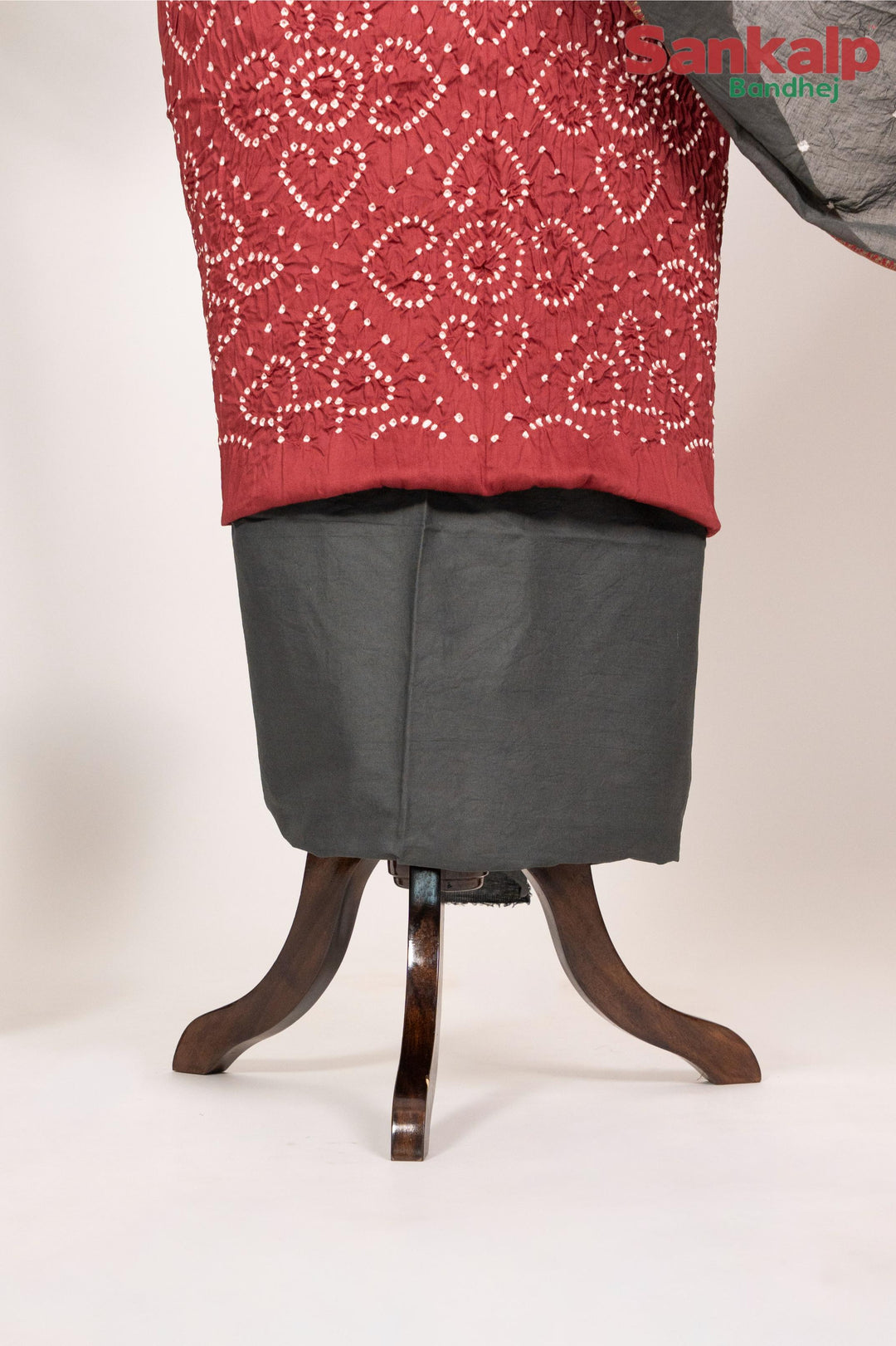 Rust Red Bandhej 3 Piece Cotton Satin Dress Material