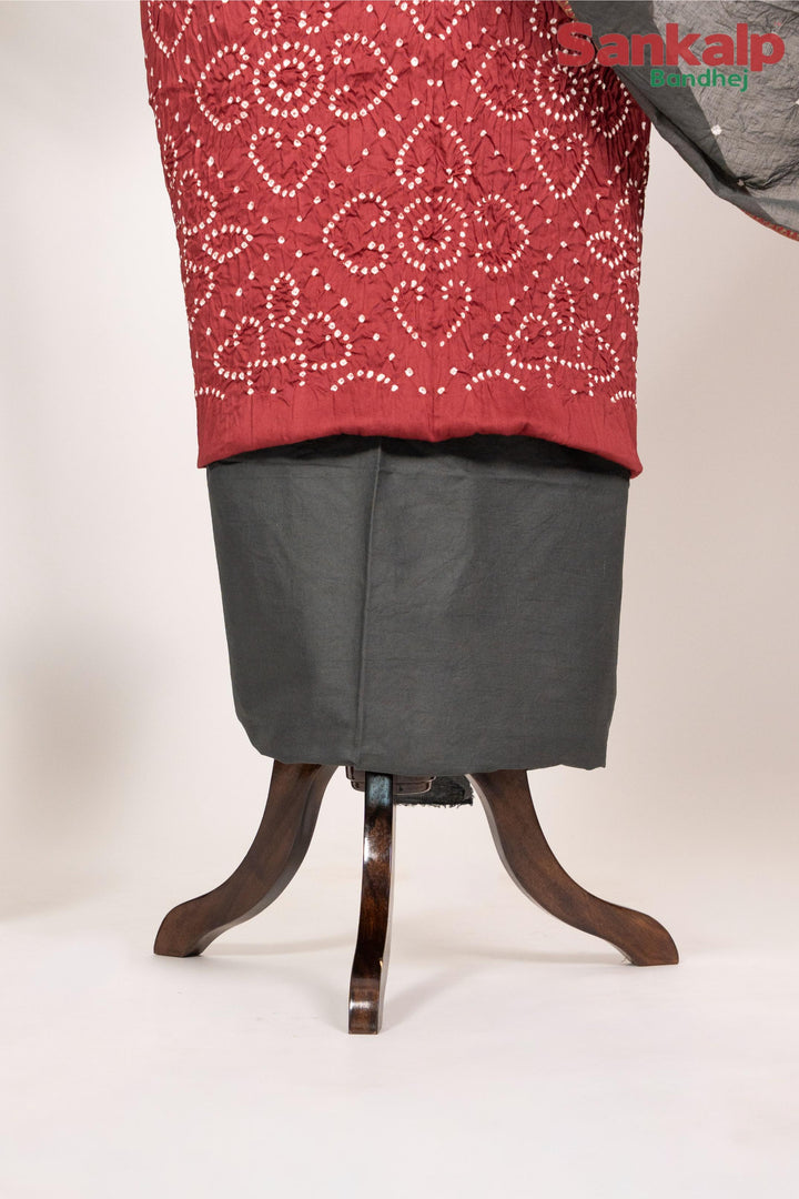 Rust Red Bandhej 3 Piece Cotton Satin Dress Material
