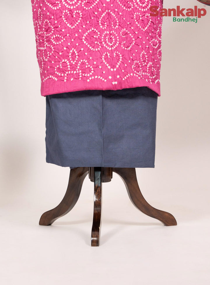 Pink Bandhej 3 Piece Cotton Satin Dress Material