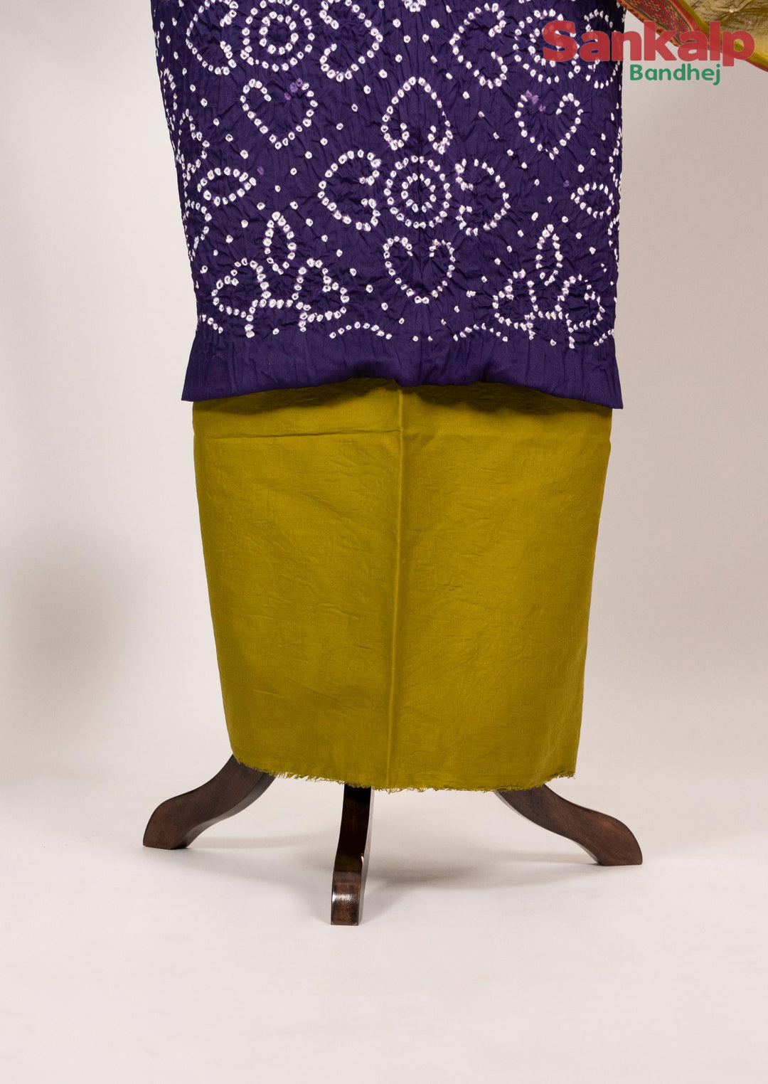 Purple Bandhej 3 Piece Cotton Satin Dress Material