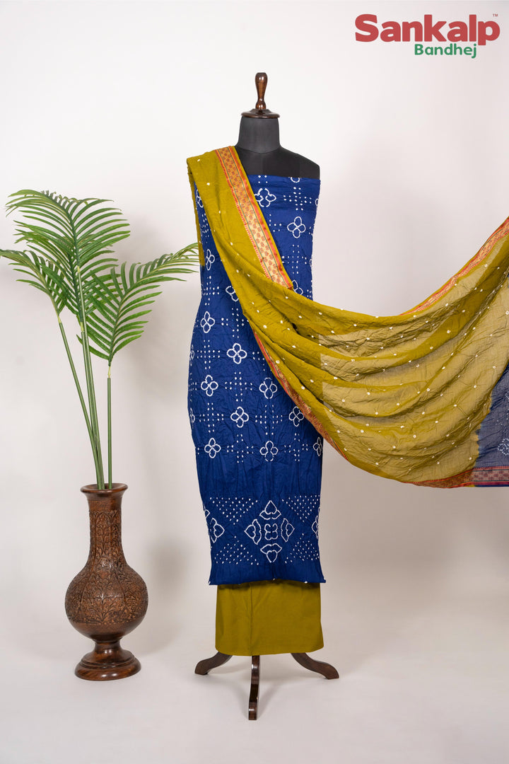 Royal Blue Dress Material With Mustard Yellow Duptta