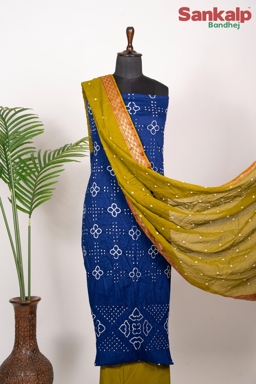 Royal Blue Dress Material With Mustard Yellow Duptta
