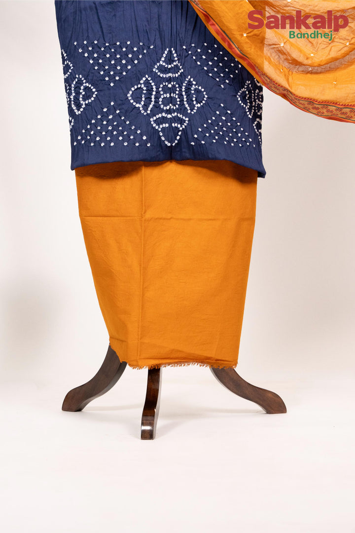 Cotton Blue Dress Material with Dark Yellow Duptta