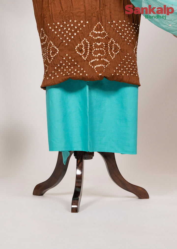 Brown Dress Material With Light Blue Duptta