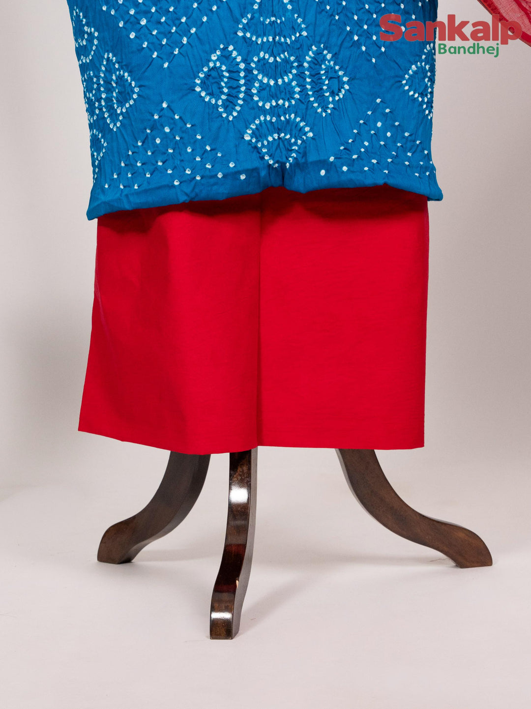 Cotton Satin Light Blue Dress Material With Red Duppta