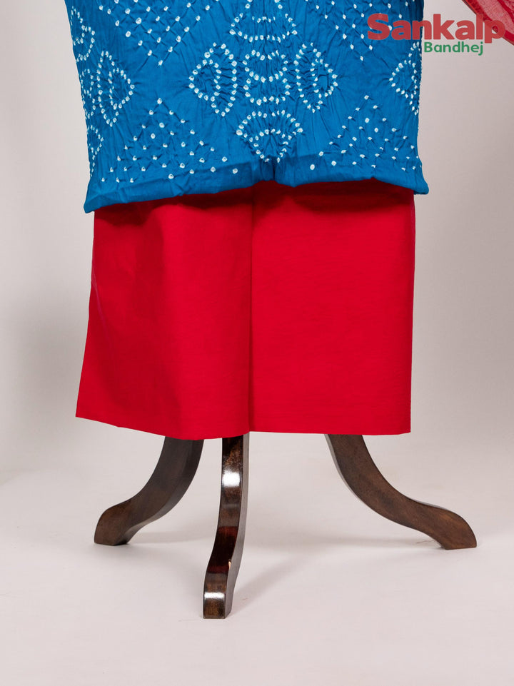Cotton Satin Light Blue Dress Material With Red Duppta
