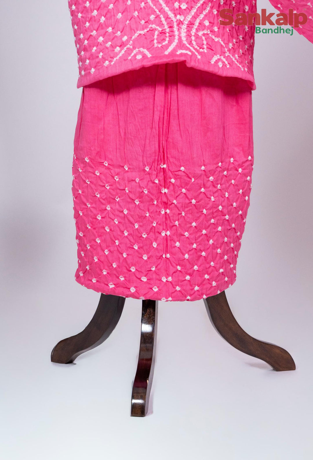 Pink Bandhani Cotton Satin 3 Piece Dress Material