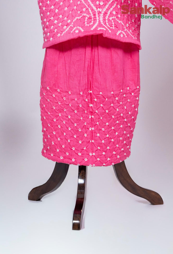 Pink Bandhani Cotton Satin 3 Piece Dress Material