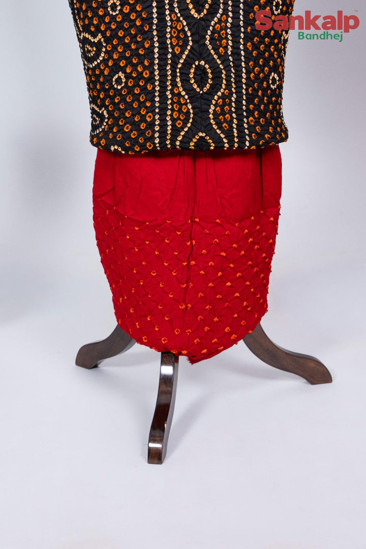 Black Chandrakani Bandhani Cotton Suit Material
