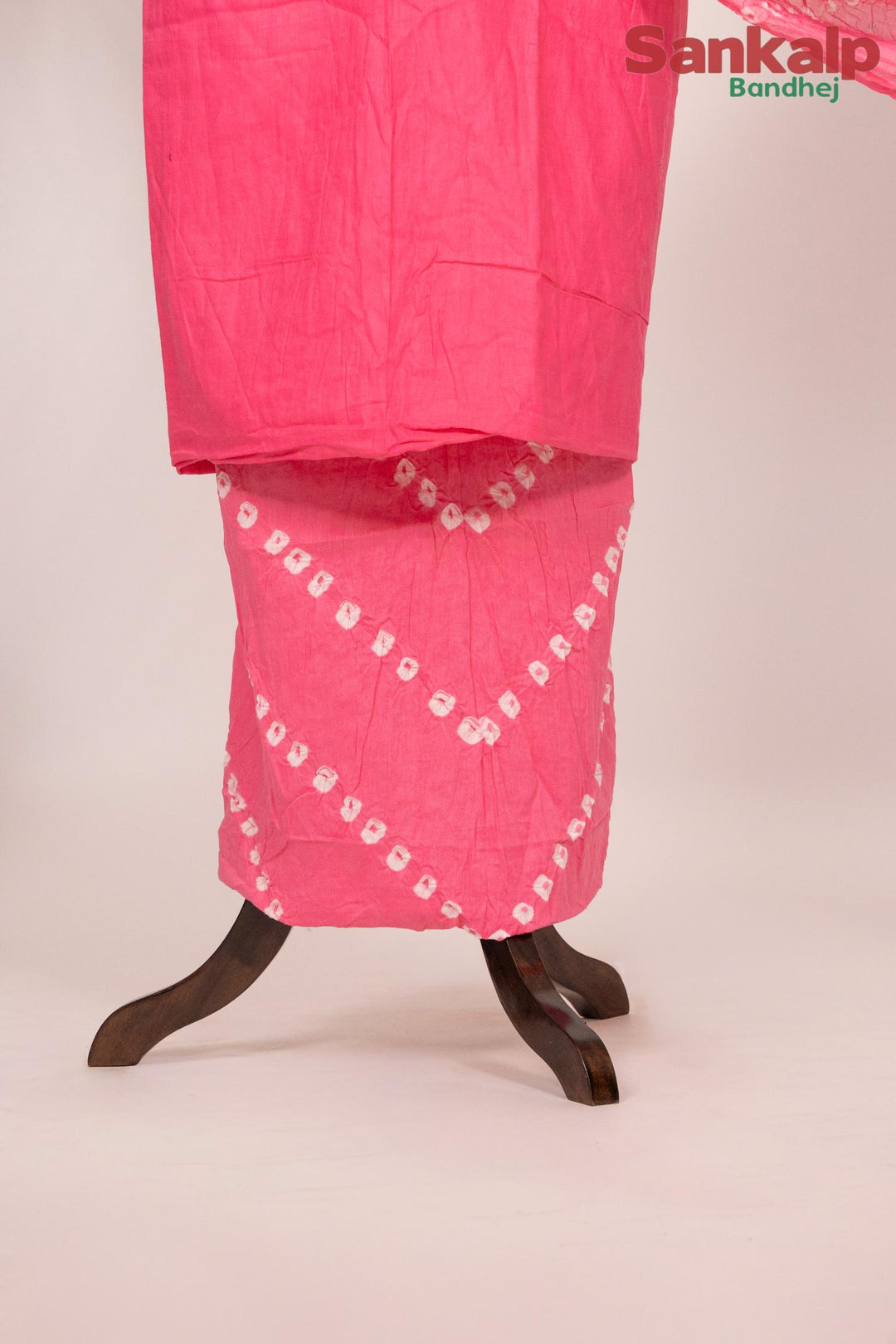 Pink Cotton Satin Suit Material with Neck Embroidery