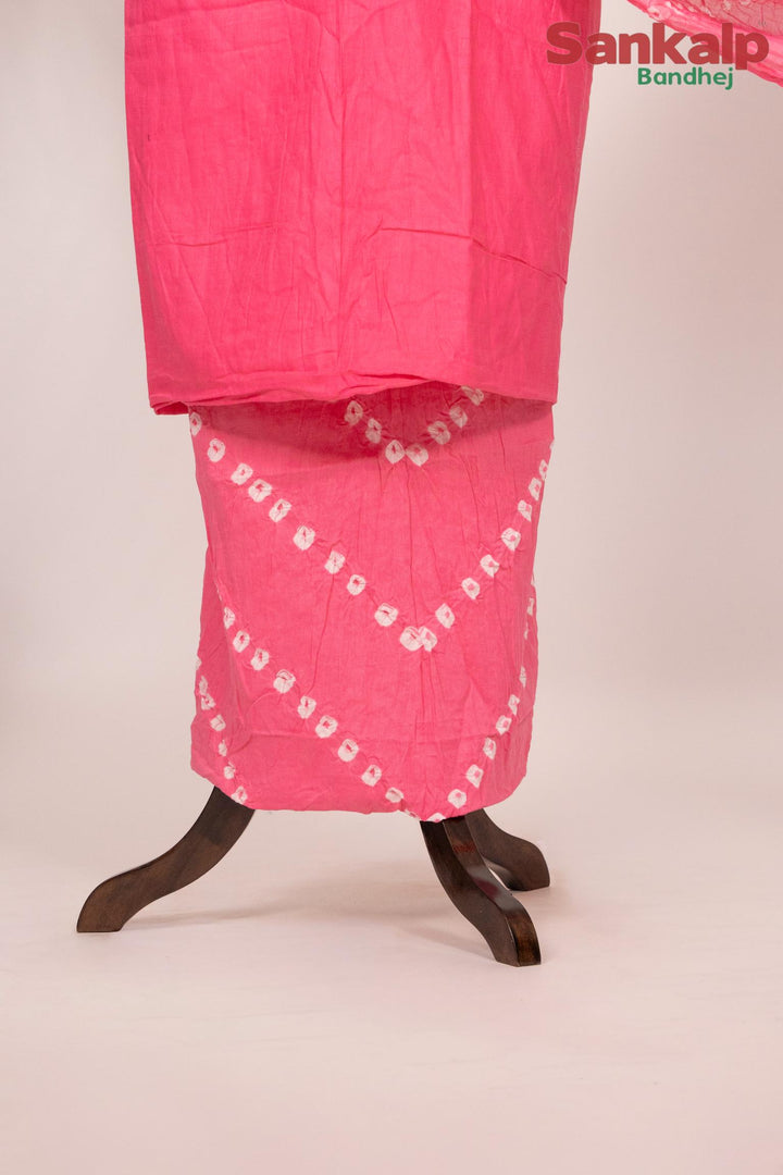 Pink Cotton Satin Suit Material with Neck Embroidery